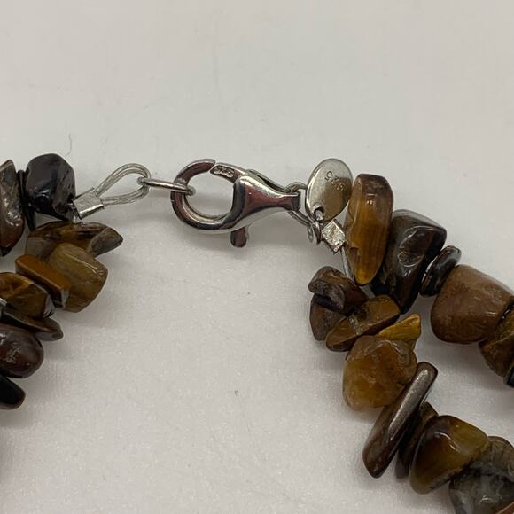Double Strand Tiger's Eye Chip Necklace Sterling Silver Clasp - Picture 5 of 9